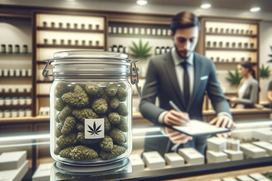 Un borcan de canabis la un dispensar