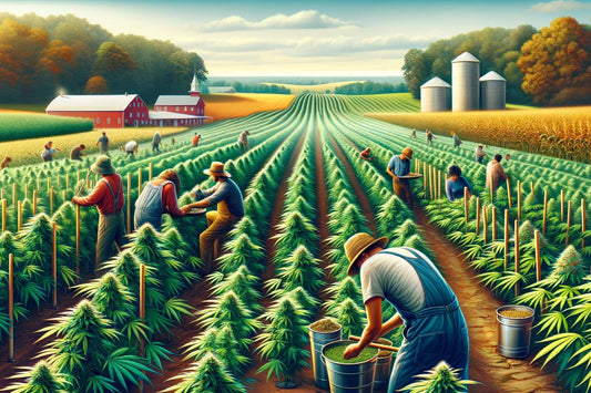 O pictură a unei ferme de canabis