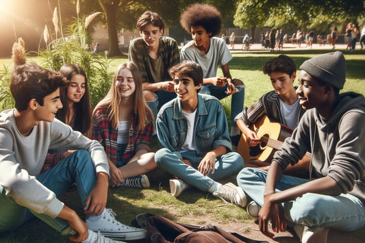 Un grup de adolescenți care se leagă