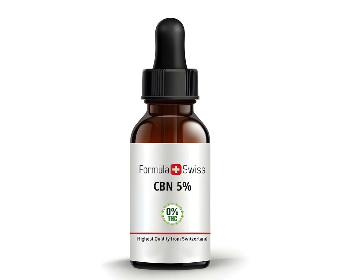 Ulei CBN Formula Swiss 5% cu 0% THC într-un flacon cu pipetă din sticlă brună
