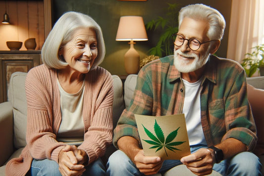 Cuplu de vârstnici ținând în mână o broșură