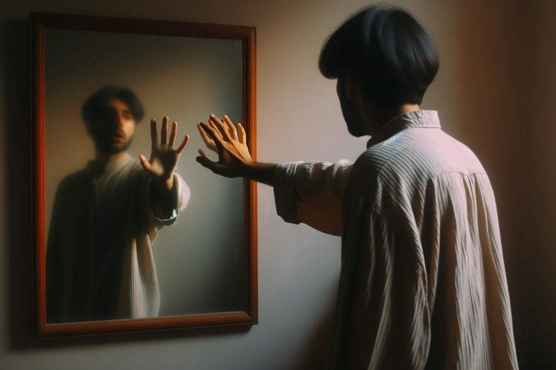 Bărbat care stă în fața unei oglinzi