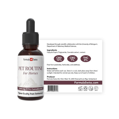 Formula Swiss Pet Routine pentru cai – ulei CBD 10 %: flacon cu etichetă