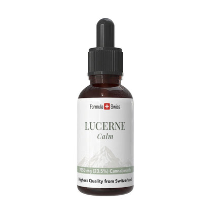 Flacon Lucerne Calm cu marca Formula Swiss pe fundal alb