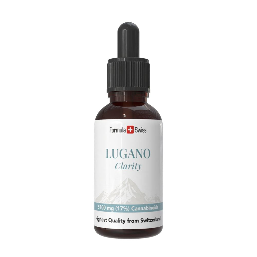Flacon Lugano Clarity cu marca Formula Swiss pe fundal alb