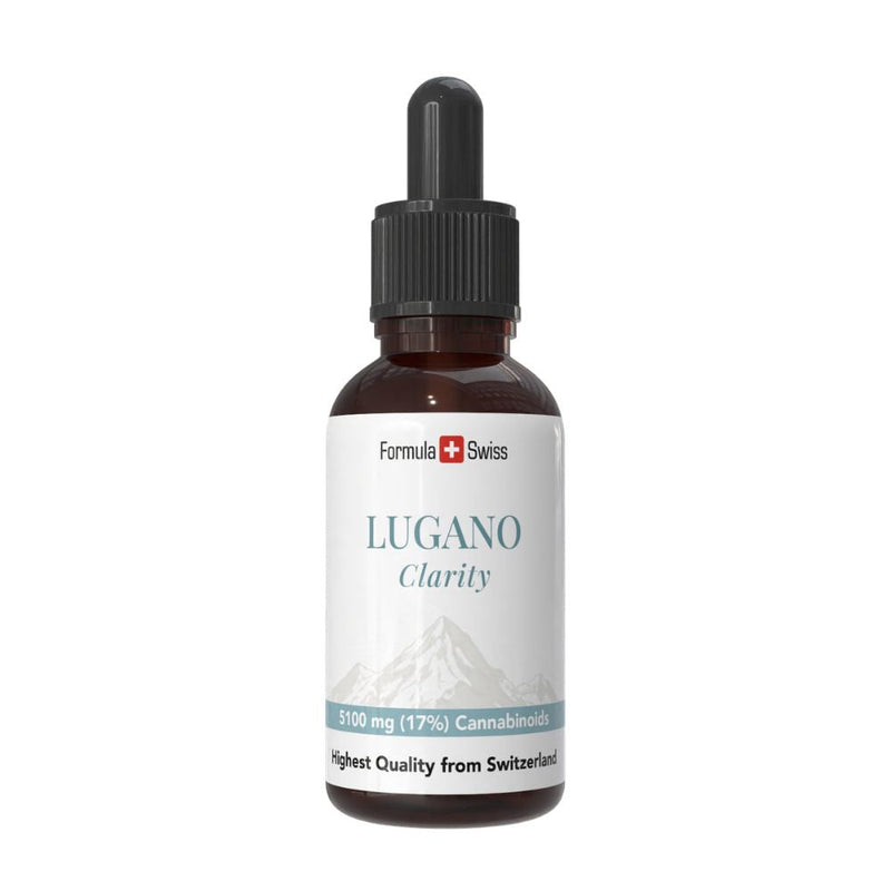 Flacon Lugano Clarity cu marca Formula Swiss pe fundal alb