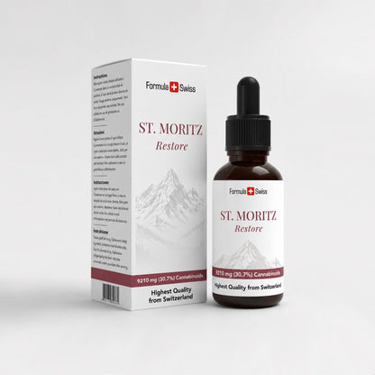 Formula Swiss St. Moritz Restore – ulei CBD 30,7 % spectru complet: flacon și cutie
