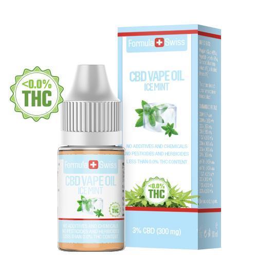 Flacon și cutie de ulei CBD pentru vapat cu aromă de mentă (Ice Mint), 3 % CBD (300 mg)